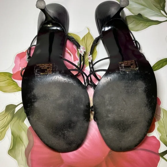 Tommy Hilfiger Black Strappy Heels with Pink Floral Accents - Picture 9 of 10